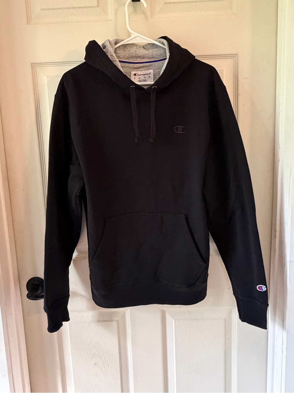Champion Black Pullover Hoodie with Gray Inner Hood - size M